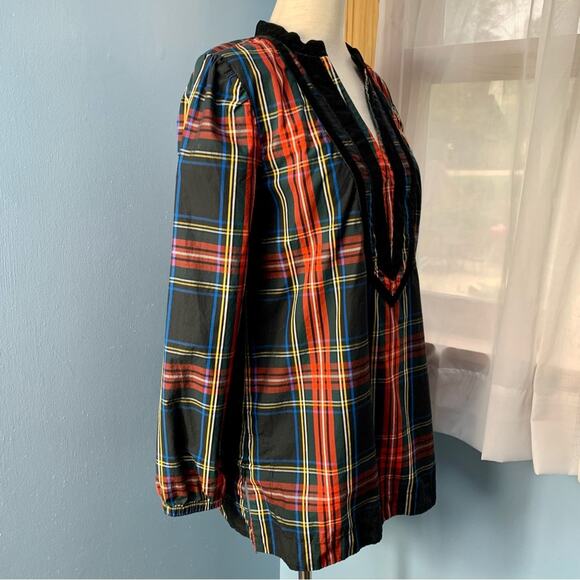 J. Crew Velvet Trimmed Tartan Plaid V-Neck Tunic - Picture 7 of 8
